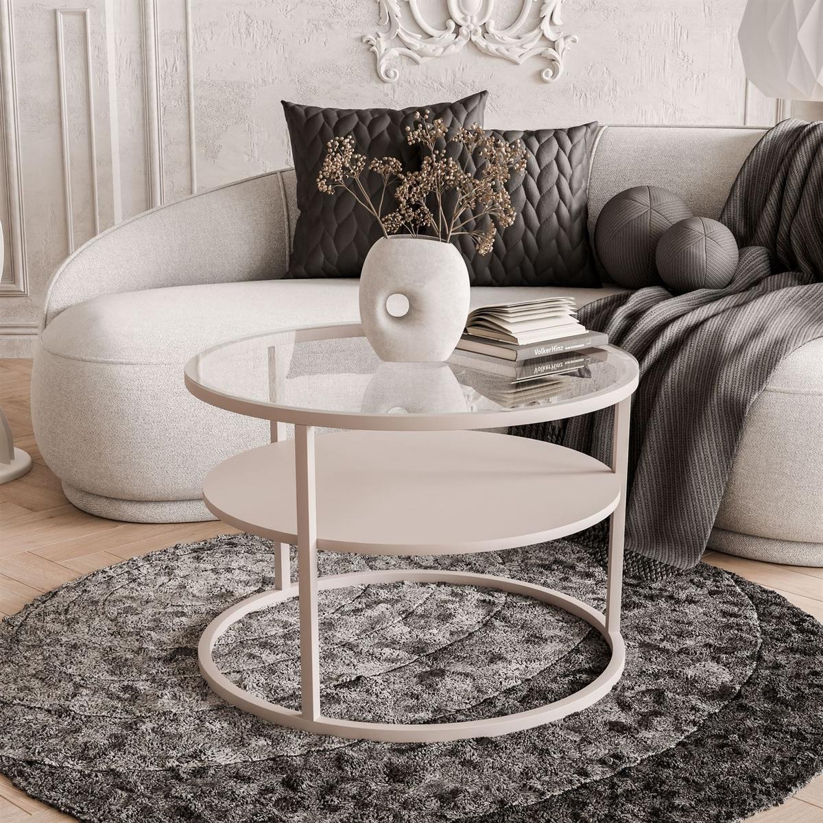 COUCHTISCH CIRI GLASS KASCHMIR mit Ablage Platte aus transparentem Glas - Kaschmir, Glas (70/70/47cm) - Lookway