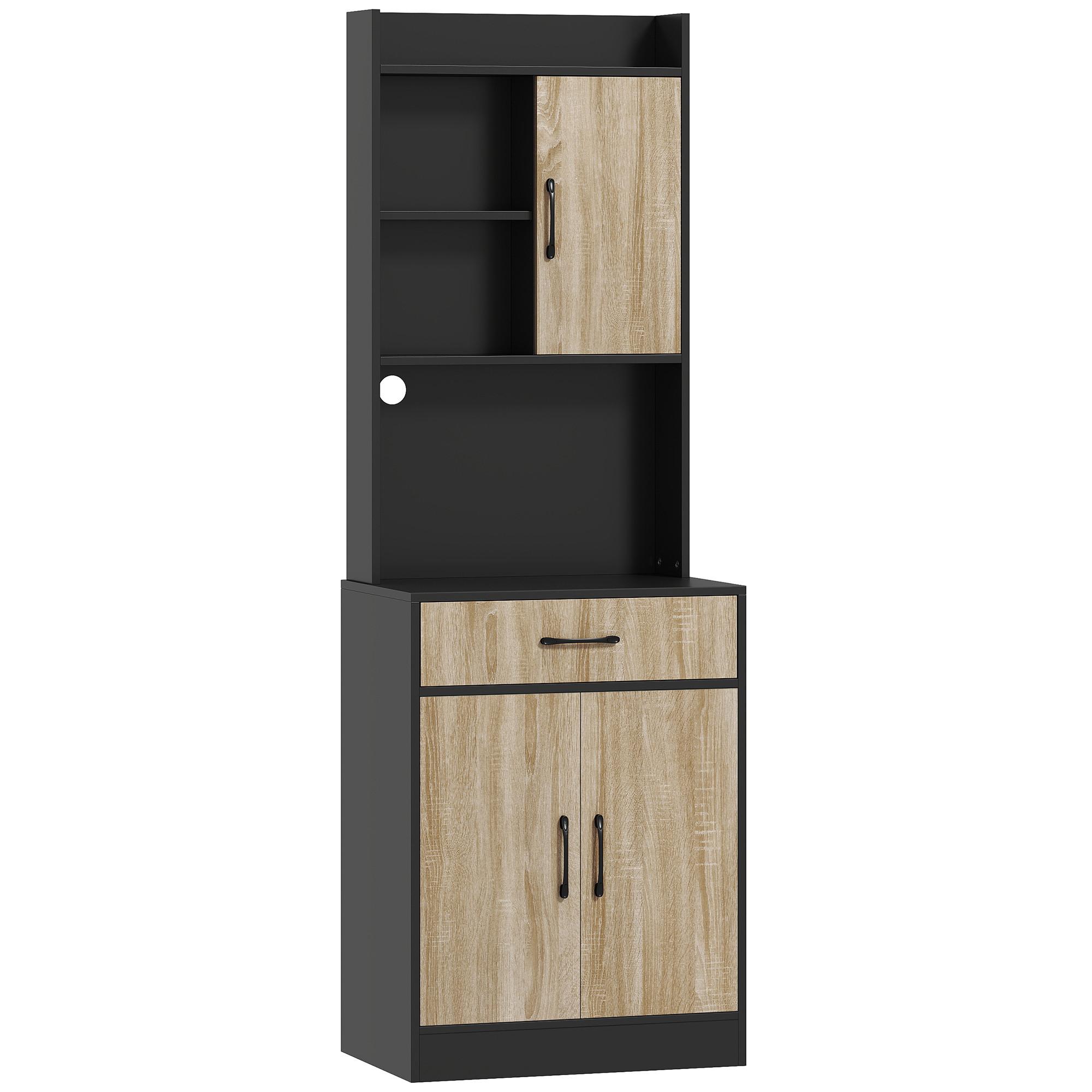 KÜCHENSCHRANK Spanlatte Naturholz Schwarz - Schwarz, Holzwerkstoff (40/180/60cm) - HOMCOM