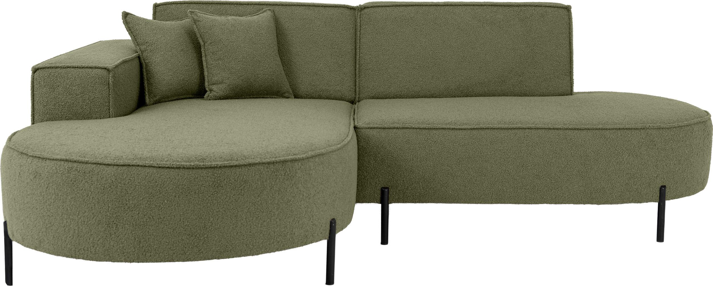 ECKSOFA Hana Loft 3-Sitzer Ecke Links, Boucle, Grün 241/80/168 cm - Schwarz/Grün, Textil/Metall (241/168cm) - WFL GROUP