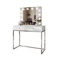 SCHMINKTISCH BLANCO GLAMOUR ELITE mit Spiegel und Beleuchtung Weiß Hochglanz Kristallgriff - Weiß Hochglanz/Silberfarben, Holzwerkstoff (100/146/42cm) - Lookway