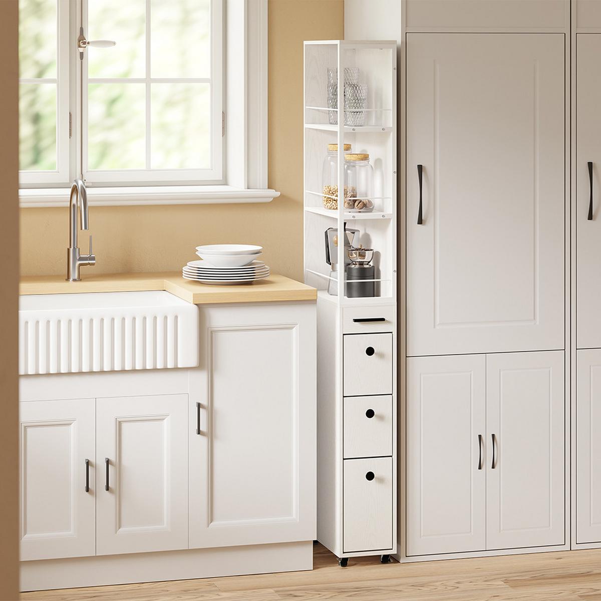 SCHMALER Rollschrank mit Schubladen und offenen Regalen NSR13-WG - Ahornfarben, Fell (20/170/40cm) - SoBuy