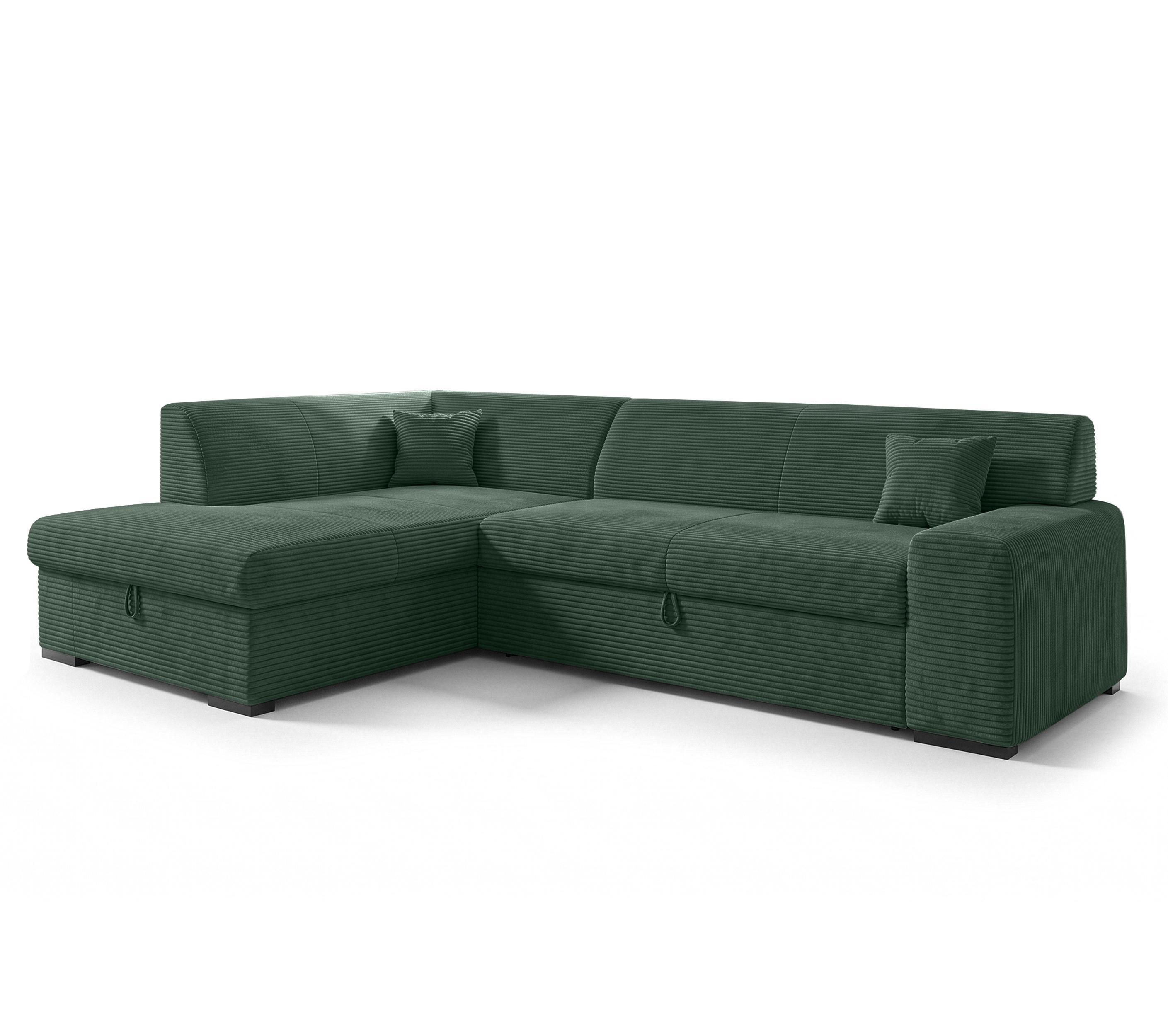 ECKSOFA L Form Minosa Flaschengrün 260/175/71 cm Links mit Schlaffunktion - Dunkelgrün/Schwarz, Kunststoff/Textil (260/175cm) - AX Living