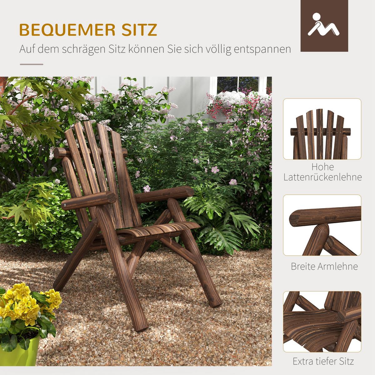 ADIRONDACK Gartenstuhl, Holzstuhl, Hochlehner, mit Armlehne, Tannenholz, Verkohlt - Dunkelbraun, Holz (68/101/83cm) - Outsunny
