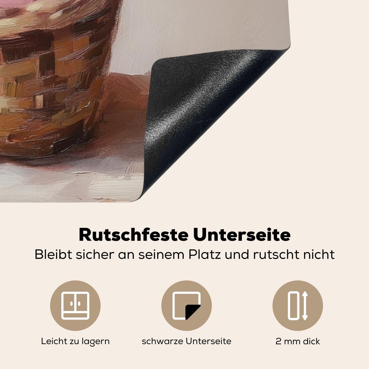HERDABDECKPLATTE Korb - Eier - Rosa Induktionsmatte 71x52 cm - Beige, Kunststoff (71/52/0.2cm) - MuchoWow
