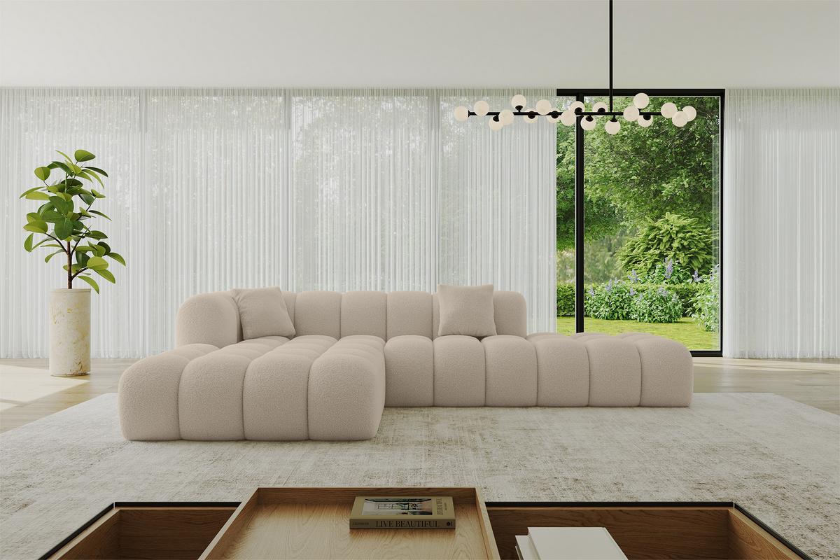 ECKSOFA Ottomane Links OLEA-L2 - 289x176x71 cm Beige - Hellbraun/Schwarz, Holzwerkstoff/Kunststoff (289/176cm)