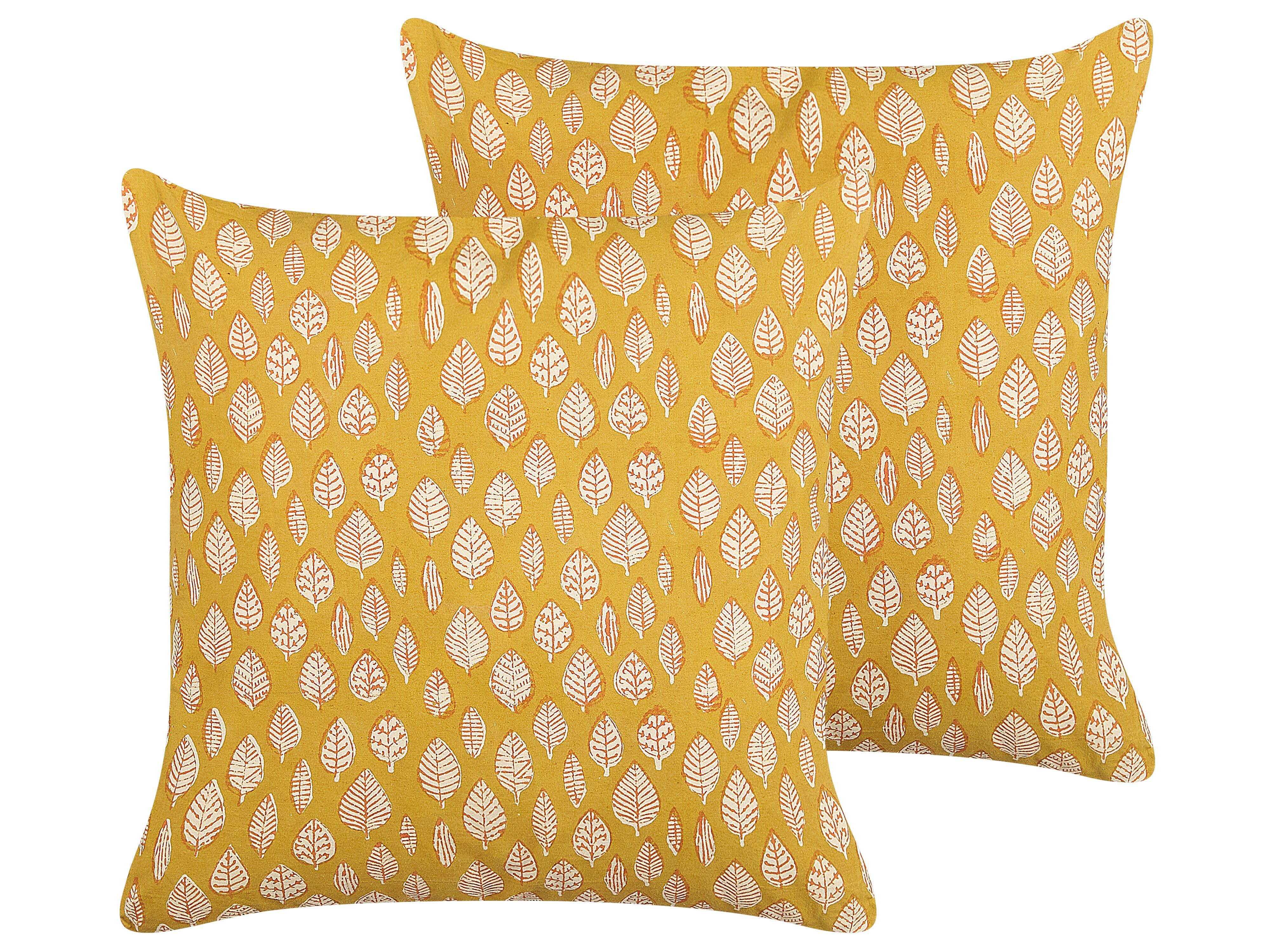 DEKOKISSEN 2er-Set Senfgelb 45/45 cm Ginnala - Dunkelgelb, Naturmaterialien/Textil (45/45cm) - Beliani