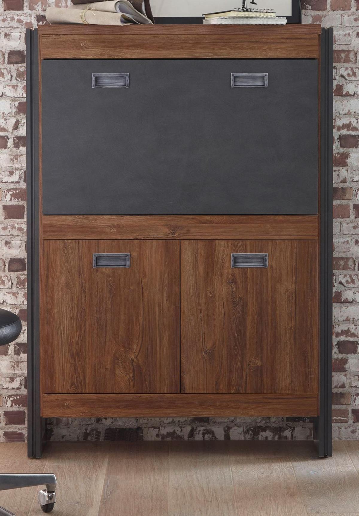 SEKRETÄR Eiche Stirling, Matera grau, Schreibtisch 90 x 127 cm - Eichefarben/Silberfarben, Holzwerkstoff/Metall (22/90/127cm) - Furn.Design