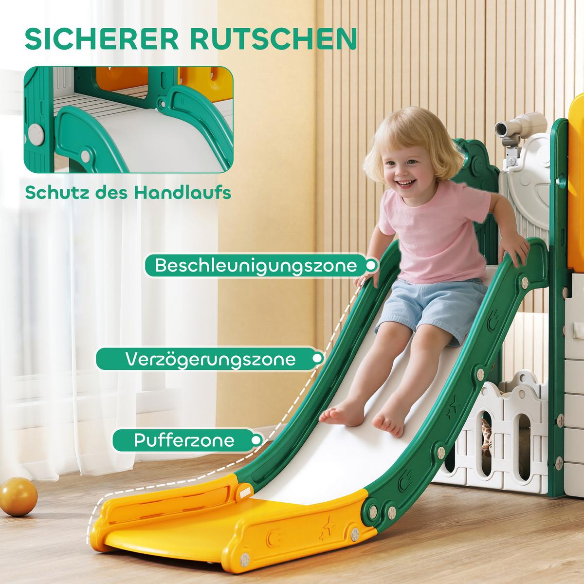 KINDERRUTSCHE 7 in 1 mit Klettergerüst, Basketballkorb, Tunnel, Teleskop - Multicolor, Kunststoff (180/111/189cm) - AIYAPLAY