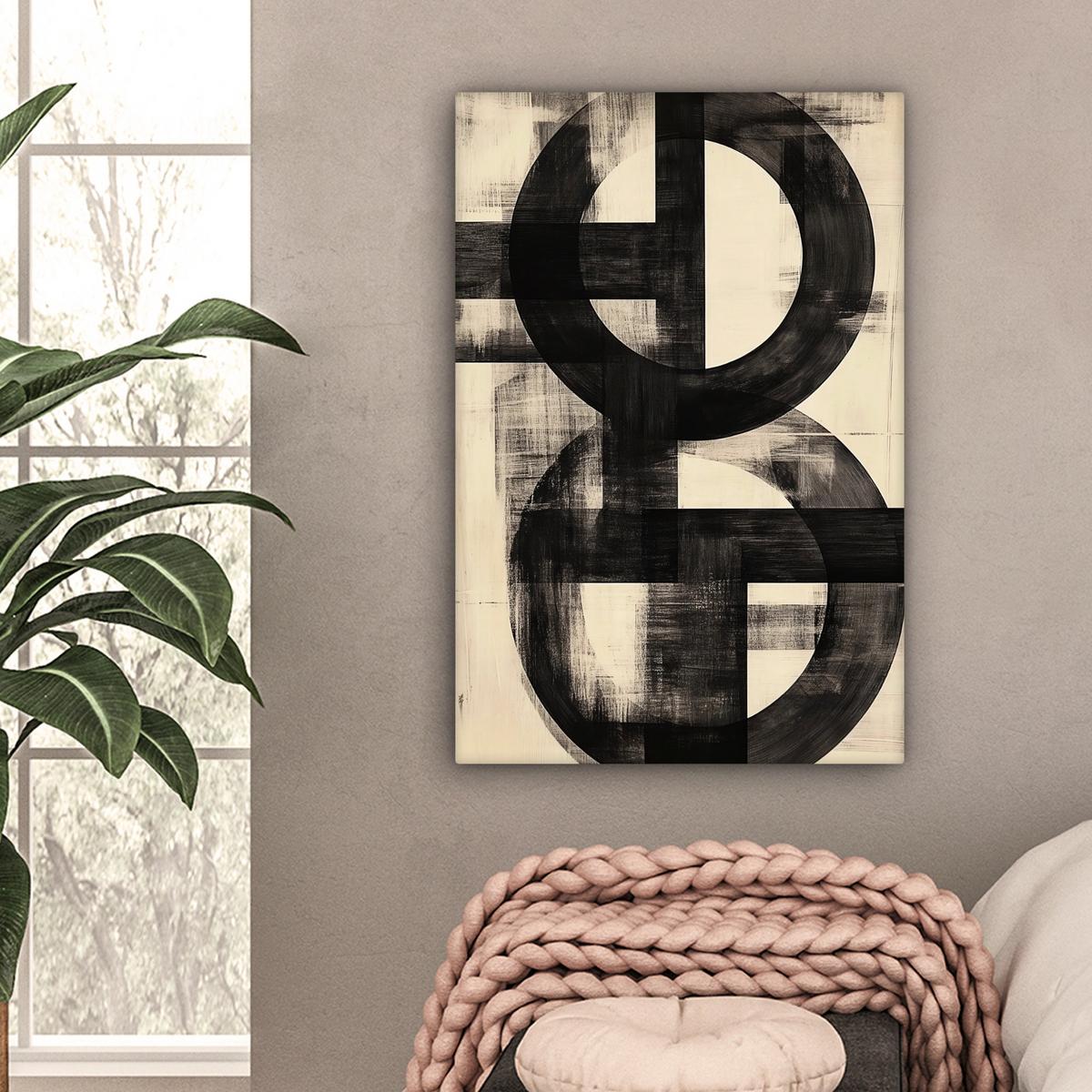 LEINWANDBILD Kreise - Balken - Schwarz - Abstrakt Wanddeko 40x60 cm - Schwarz, Textil (40/60cm) - MuchoWow