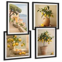BILDER SET 4er Set - 50x50 cm & 40x60 cm Schwarzer Rahmen - Zitronenbäume im Topf - Schwarz, Kunststoff (50/50cm) - TULUP