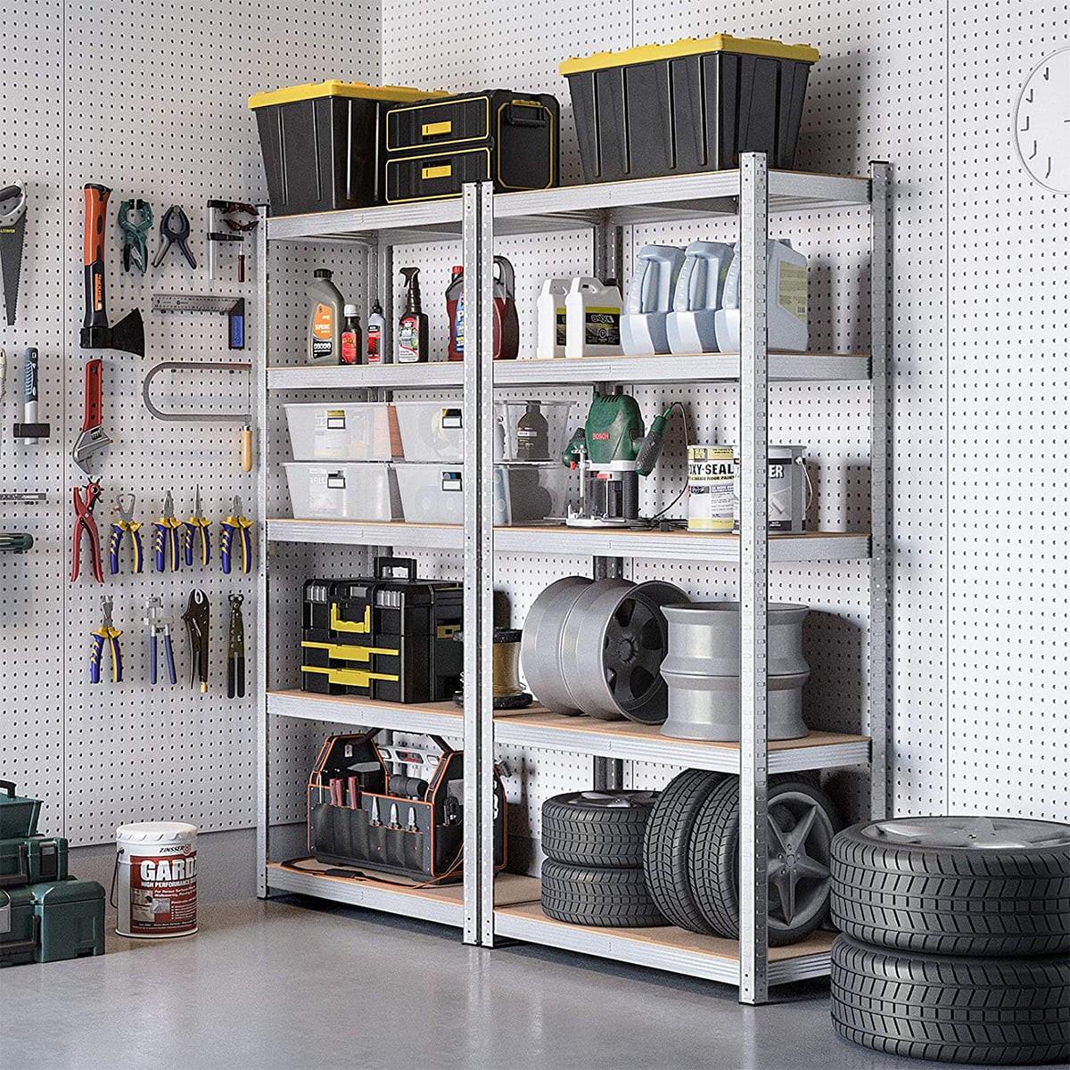 REGALE mit 5 Regalebenen und verstellbaren Brettern - H180 cm - Set aus 2 - Grau, Holzwerkstoff (40/180/9.3cm) - Calicosy