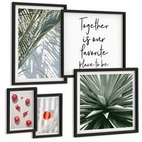 BILDER SET 5er Set - 50x50 cm & 20x30 cm & 40x60 cm Schwarzer Rahmen - Feiertags-Palmenfrucht-Inschrift - Schwarz, Kunststoff (40/60cm) - TULUP