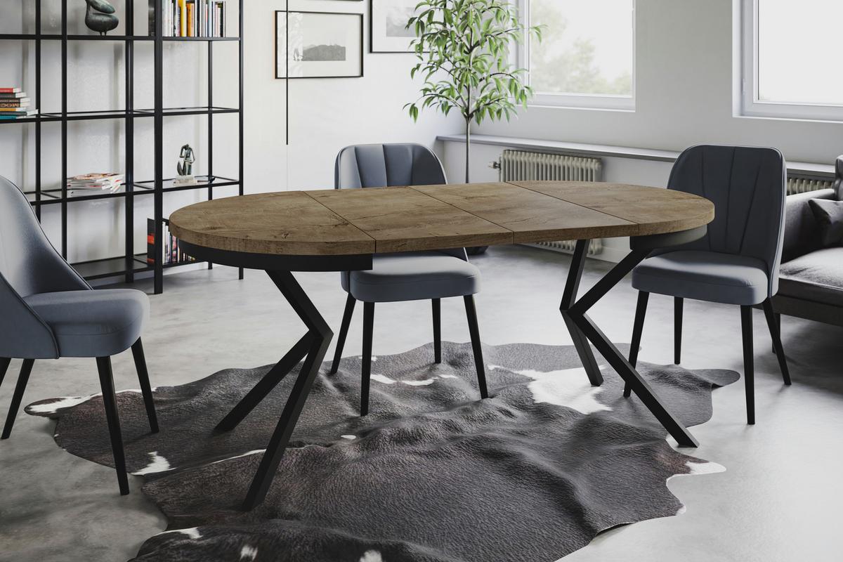 RUNDER Esszimmertisch BERGO, ausziehbarer Tisch Durchmesser: 100 cm/180 cm, Wohnzimmertisch Farbe: Grau, mit Metallbeinen in Farbe Schwarz - Dunkelbraun/Schwarz, Holzwerkstoff (100/100/76cm) - Alpi-Möbel