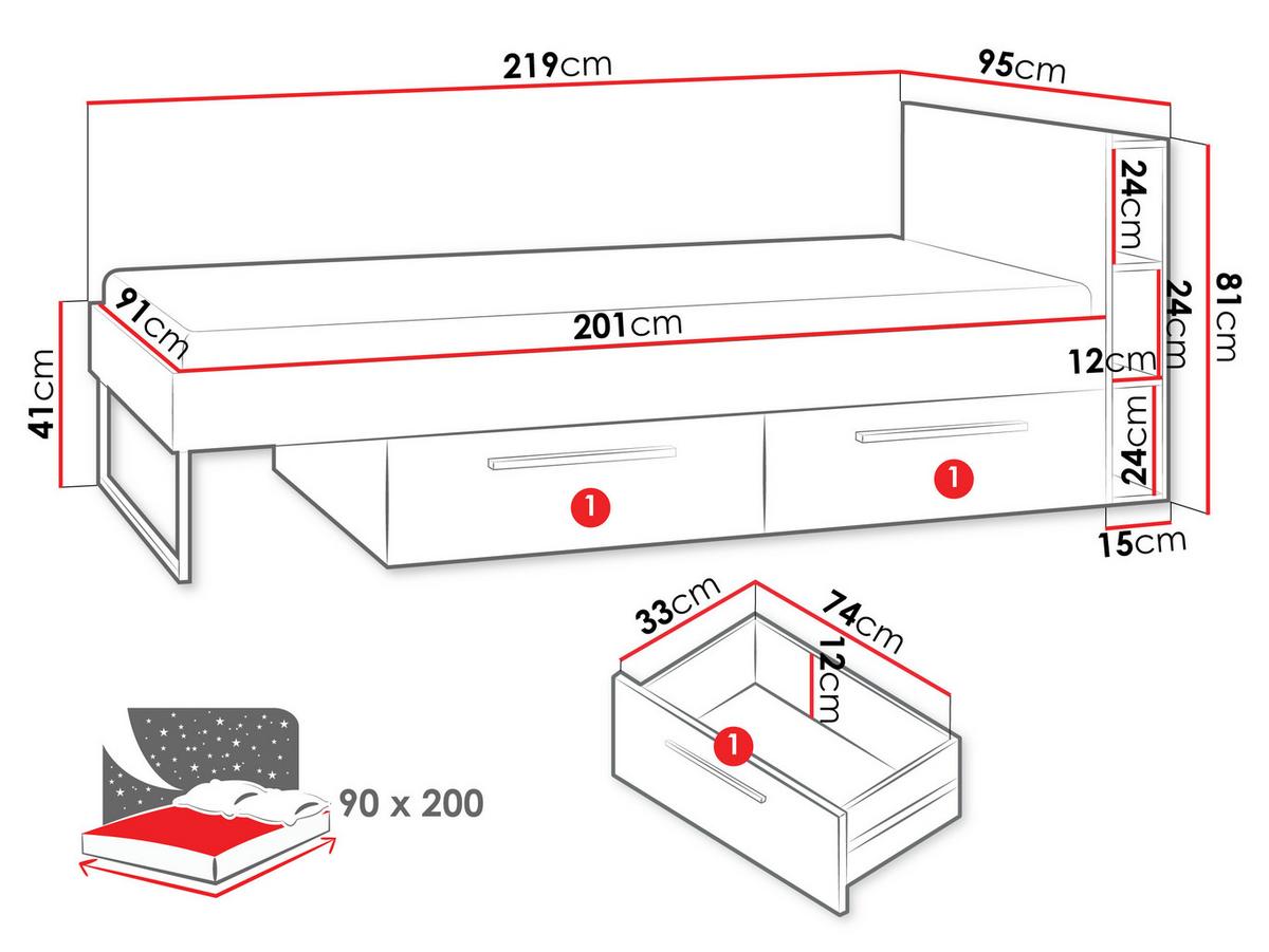 JUGENDBETT Lorin LO11 L / P - Kaschmir/Rosa, Holzwerkstoff (90/200cm) - MIRJAN24