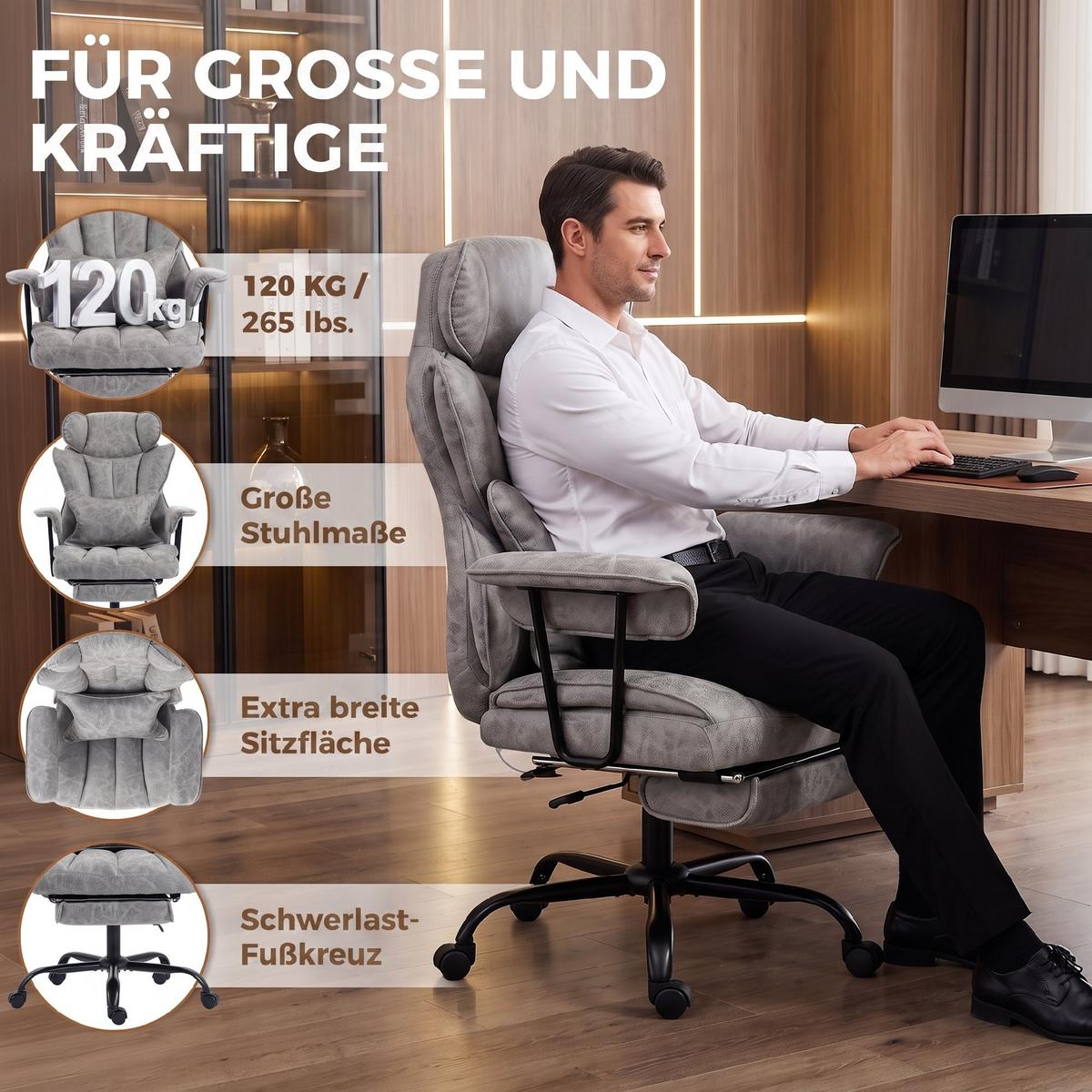 BÜROSTUHL Leathaire Grau - Schwarz/Grau, Kunststoff/Textil (77/126/76cm) - HOMCOM