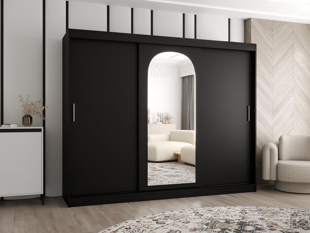 SCHWEBETÜRENSCHRANK Selfie 250 cm mit Schubladen - Silberfarben/Schwarz, Holzwerkstoff/Kunststoff (250/200/62cm) - MIRJAN24