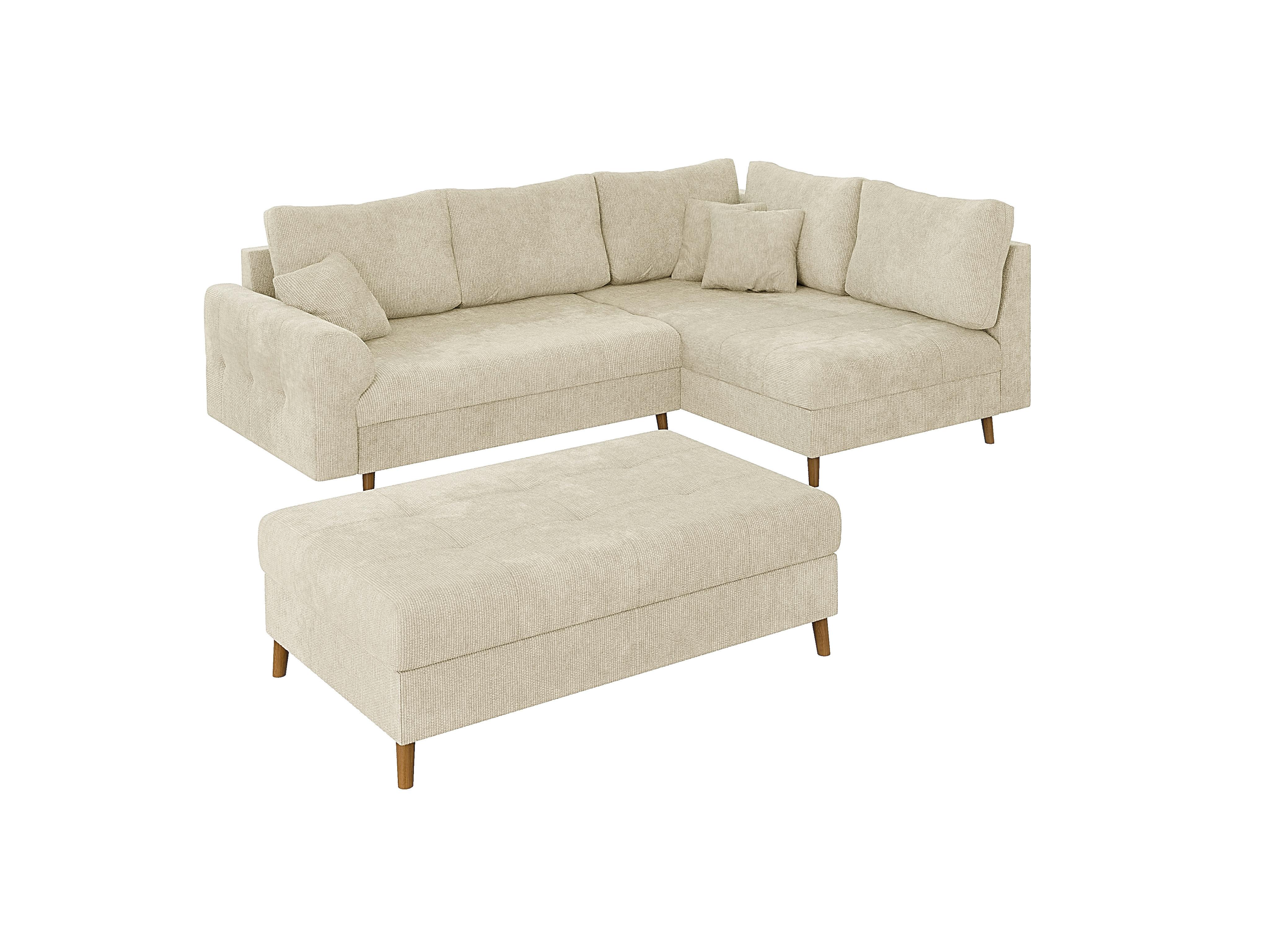 ECKSOFA inkl. Hocker Sigurd Beige Chenille - Ottomane rechts - Beige/Braun, Holz/Textil (231/161cm) - S-Style