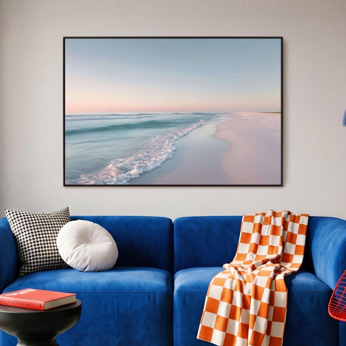 LEINWAND Bilder mit Rahmen - Küstenlinie - Pastell - Wasser - 90x60 - Pastellblau, Textil (90/60cm) - MuchoWow