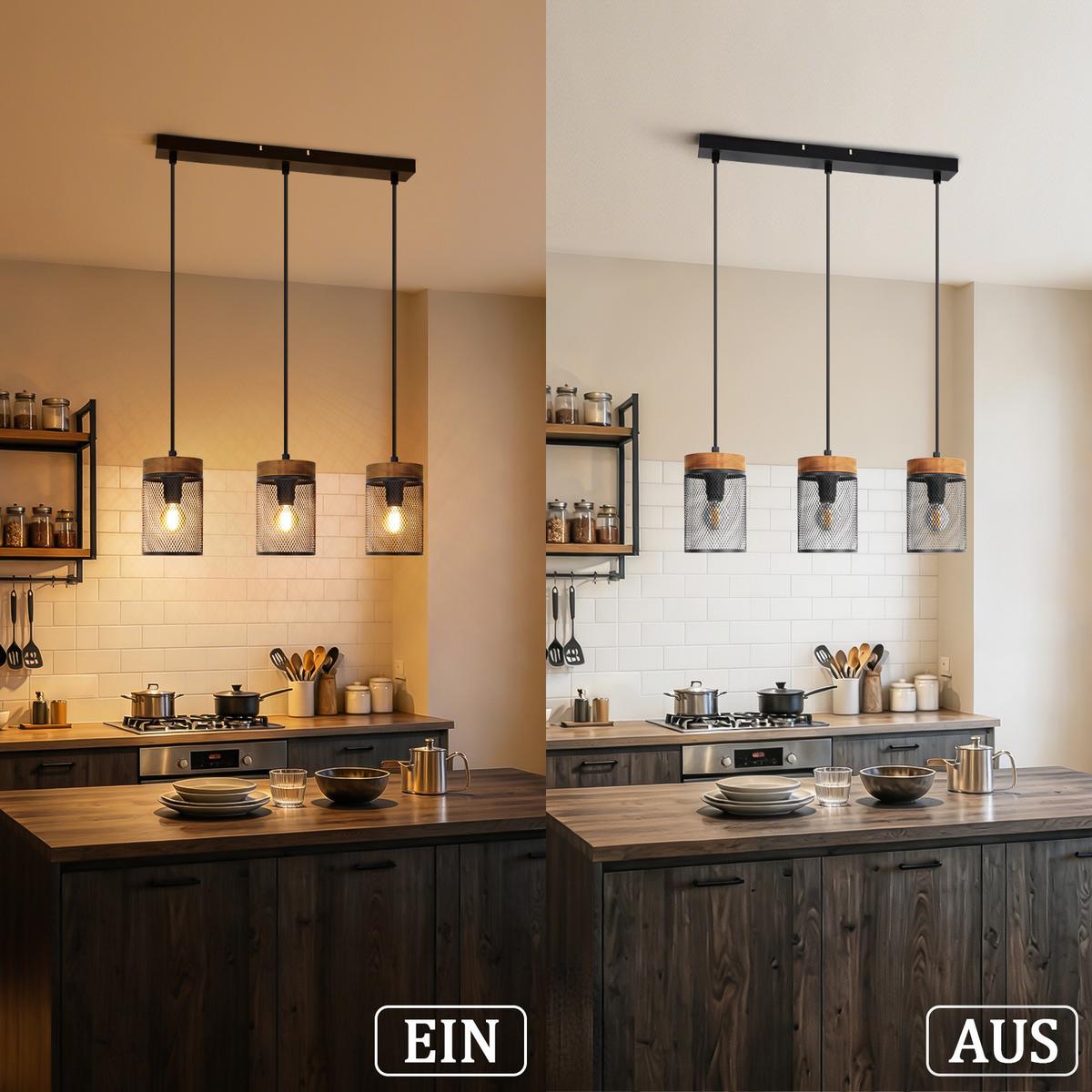 PENDELLEUCHTE Pyrex 46/10/150 cm - Schwarz/Braun, Holz/Metall (46/10/150cm) - ZMH