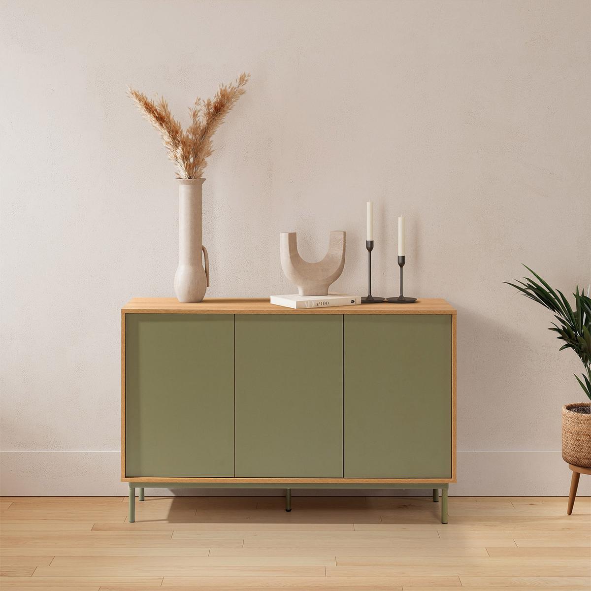 SIDEBOARD Cuzco 3 türen Eichenfarbe/grün - Grün, Holzwerkstoff (120/80/40cm)