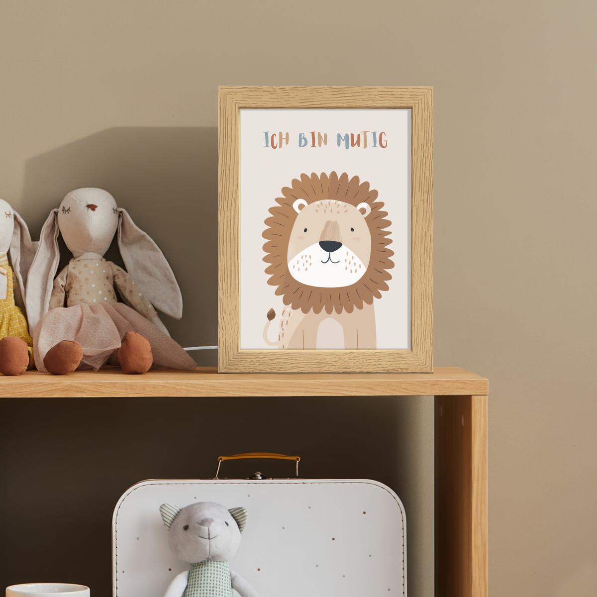 NACHTTISCHLAMPE Löwe - Beige - Tier - Mutig - Zitat 15x20 cm - Beige, Holzwerkstoff (8/15/20cm) - OnlyWow