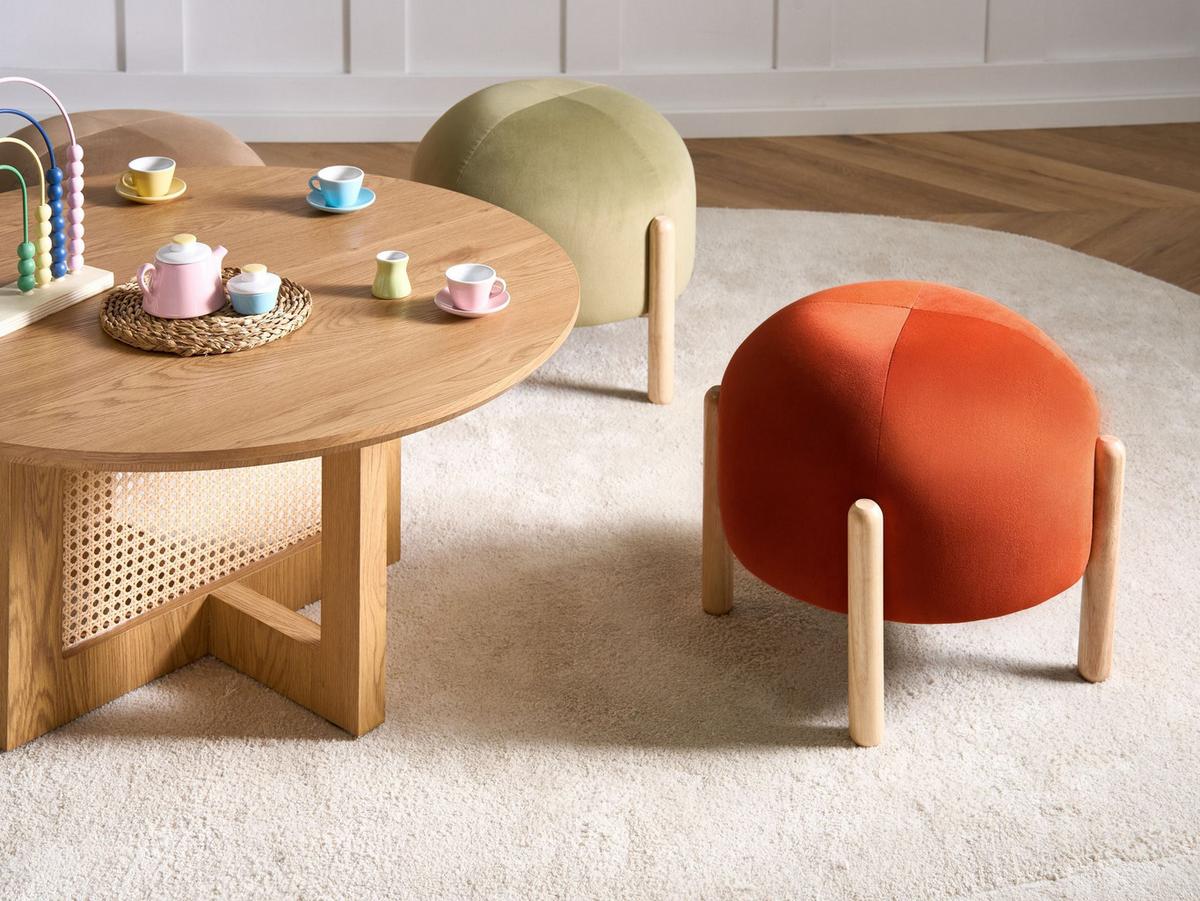 HOCKER Samtstoff Orange Helen - Hellbraun, Textil (40/38/40cm) - Beliani