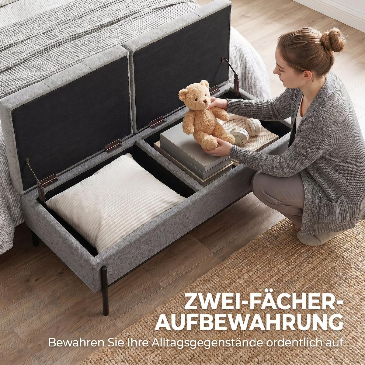SITZTRUHE Leinenstoff-Grau-Metall - Schwarz/Grau, Textil/Metall (50/44/117cm) - HOMCOM