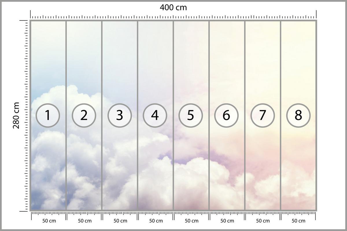 FOTOTAPETE für Schlafzimmer Blau Rosa Himmel Wolken 400x280 - Blau/Beige, Papier (400/280cm) - Muralo