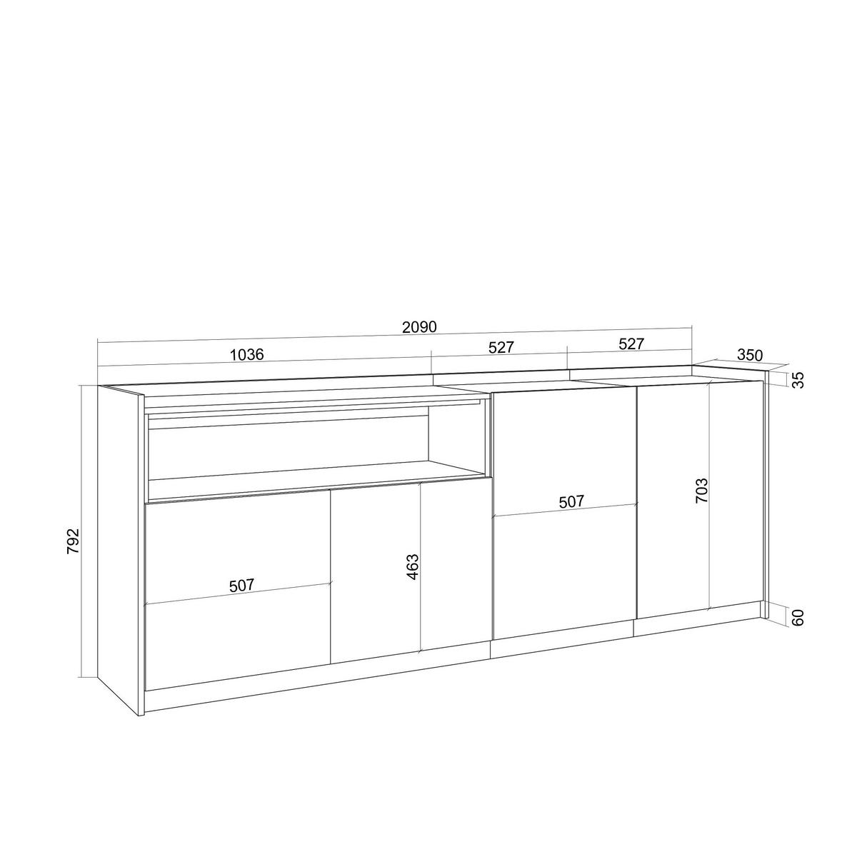 SIDEBOARD, Dunkler Eiche und Schwarz, 207/37/80cm, mit Led - Dunkelbraun, Holzwerkstoff (207/80/37cm) - Skraut Home