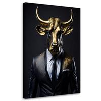 WANDBILD stier tiere im anzug - Goldfarben, Textil (60/90cm) - Feeby