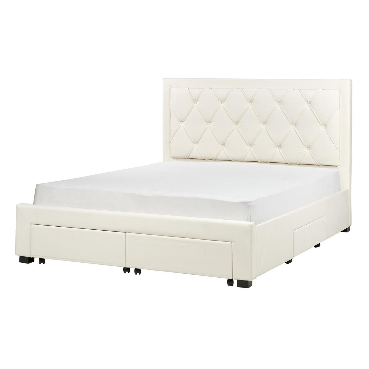 BETT mit Schubladen 160/200 cm Samtstoff Hellbeige Lievin - Beige, Textil (160/200cm) - Beliani