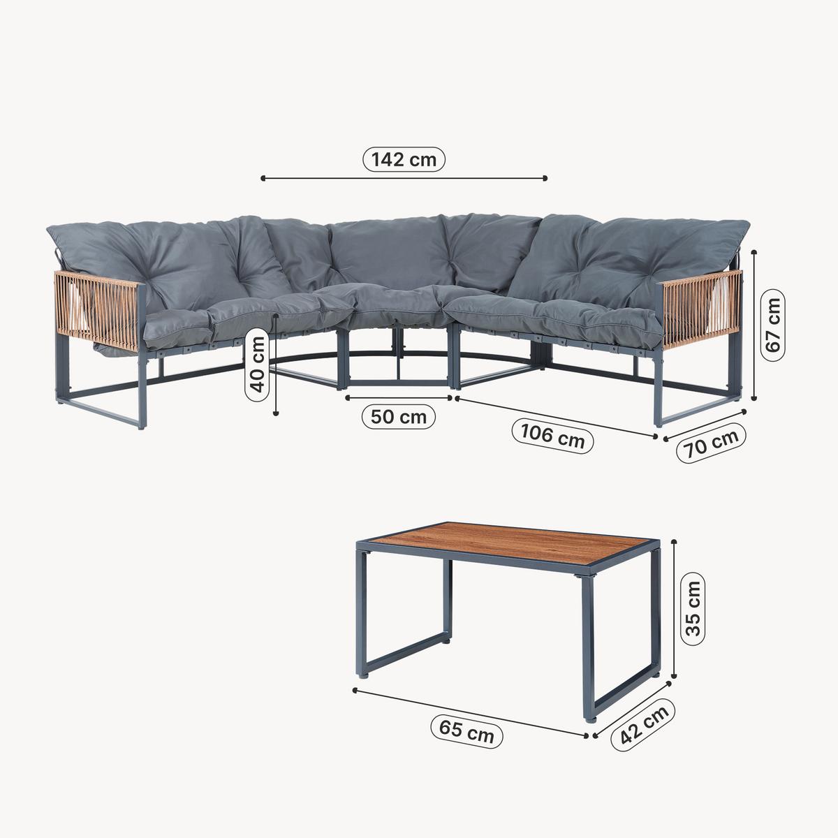 GARTENMÖBEL-SET 4 TLG. Karg - Dunkelgrau/Eichefarben, Kunststoff/Metall - casa.pro