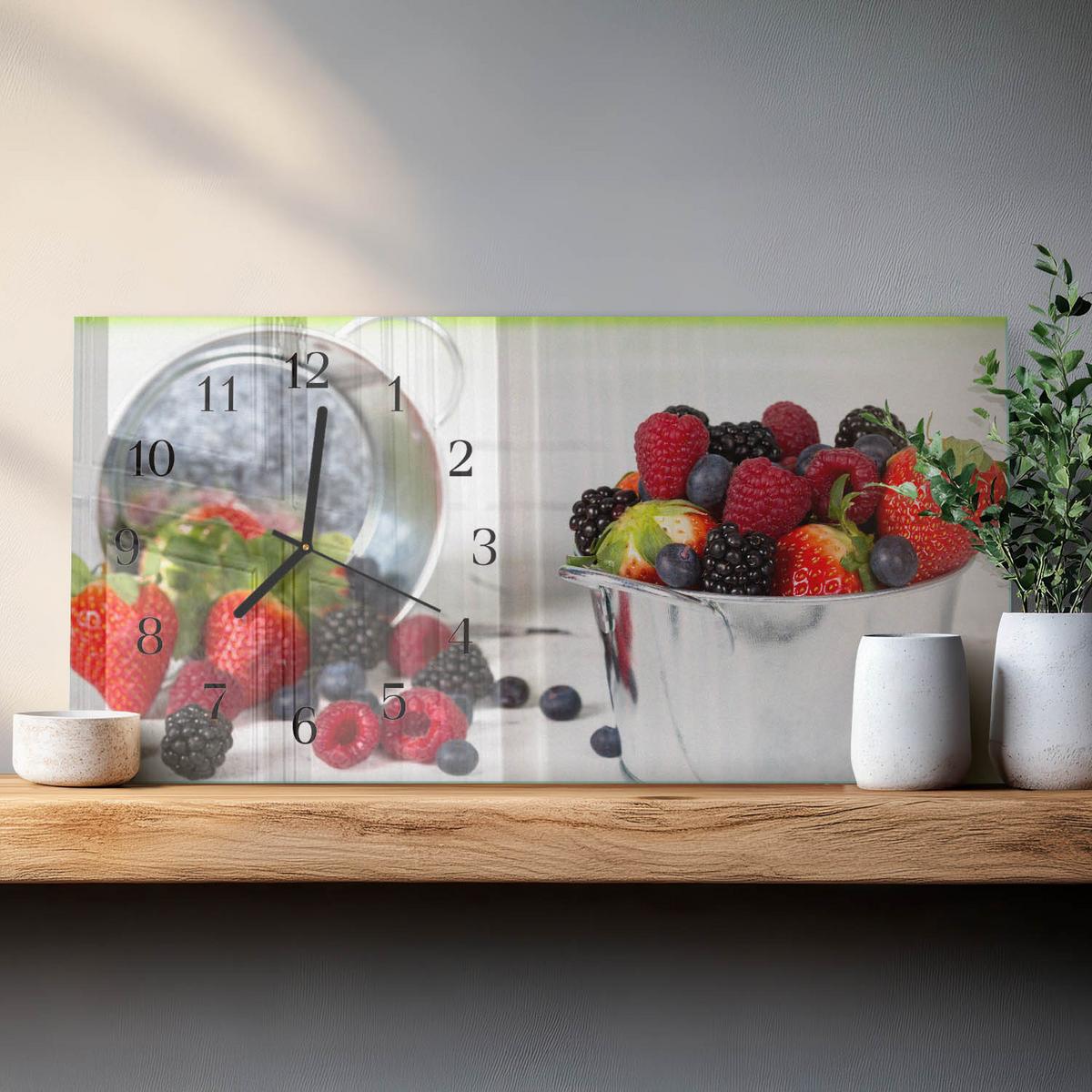 WANDUHR aus Glas 60x30 cm - Waldfrüchte - Rot, Glas (60/30/0.4cm) - TULUP