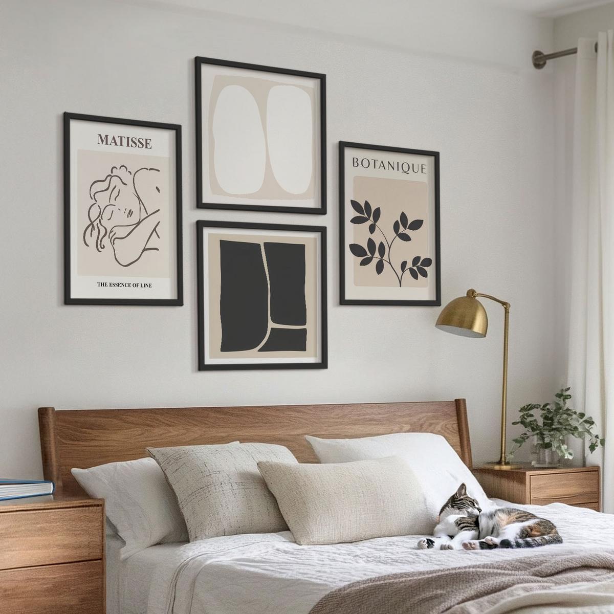 BILDER SET 4er Set - 50x50 cm & 40x60 cm Schwarzer Rahmen - Matisses stilvolle Pflanzenbilder - Schwarz, Kunststoff (50/50cm) - TULUP