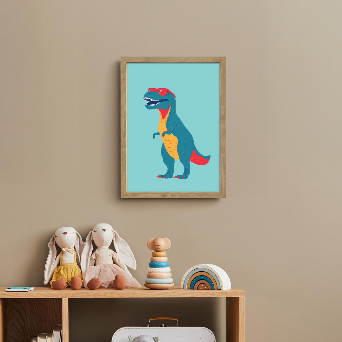 WANDLEUCHTE MIT AKKU Dinosaurier - Blau - Sonnenbrille 30x40 cm - Hellblau, Holzwerkstoff (30/40/8cm) - OnlyWow