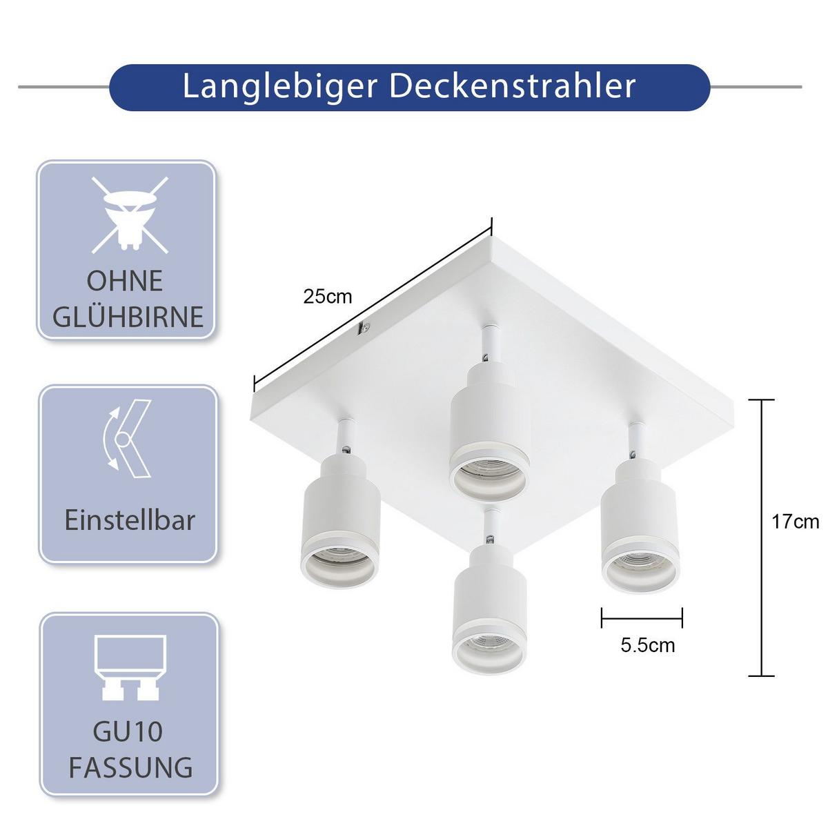 DECKENSTRAHLER Wolfsburg 4-flammig 25/25/17 cm - Weiß, Metall (25/25/17cm) - Nettlife