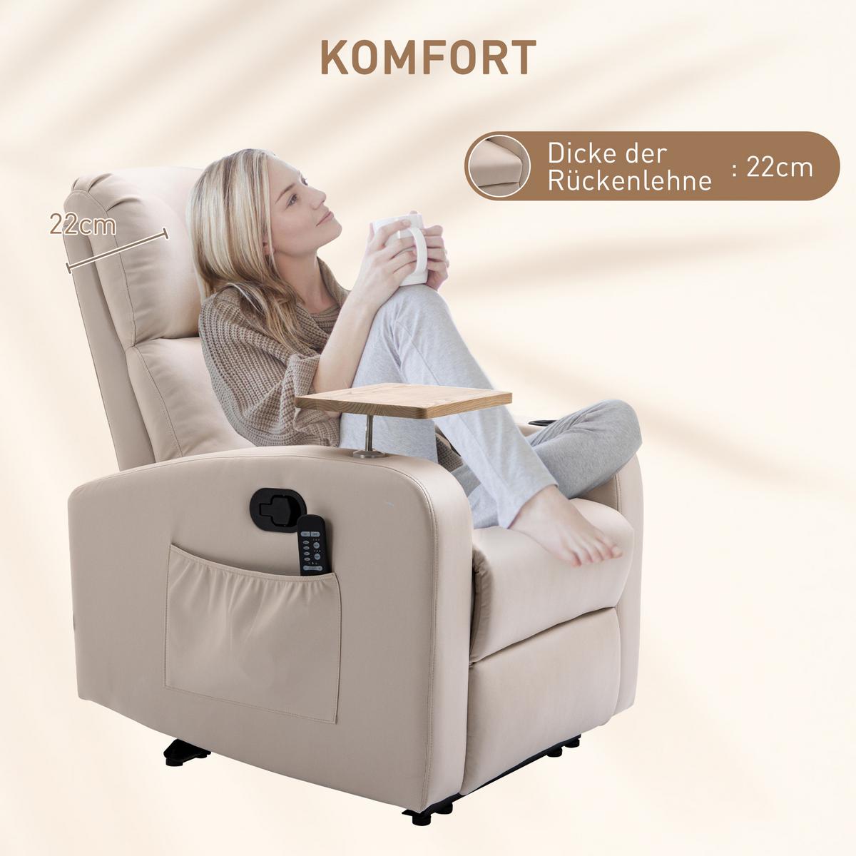 RELAXSESSEL Massagesessel Fernsehsessel mit Massagefunktion, Drehbarer Tisch - Beige, Metall (93/105/77cm) - HOMCOM