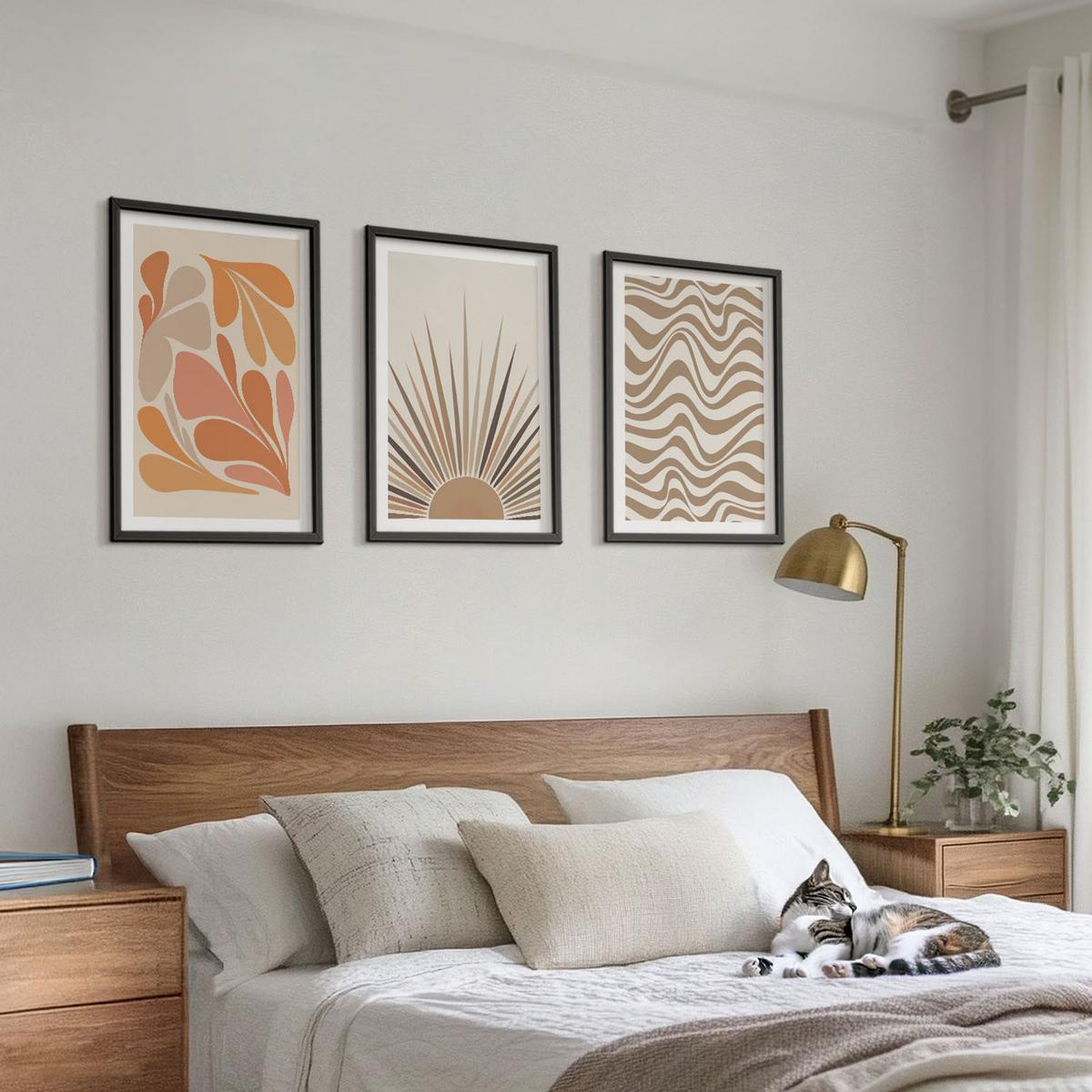 BILDER SET 3er Set - 40x60 cm Schwarzer Rahmen - Sonnen-Boho-Pastelltönen - Schwarz, Kunststoff (40/60cm) - TULUP