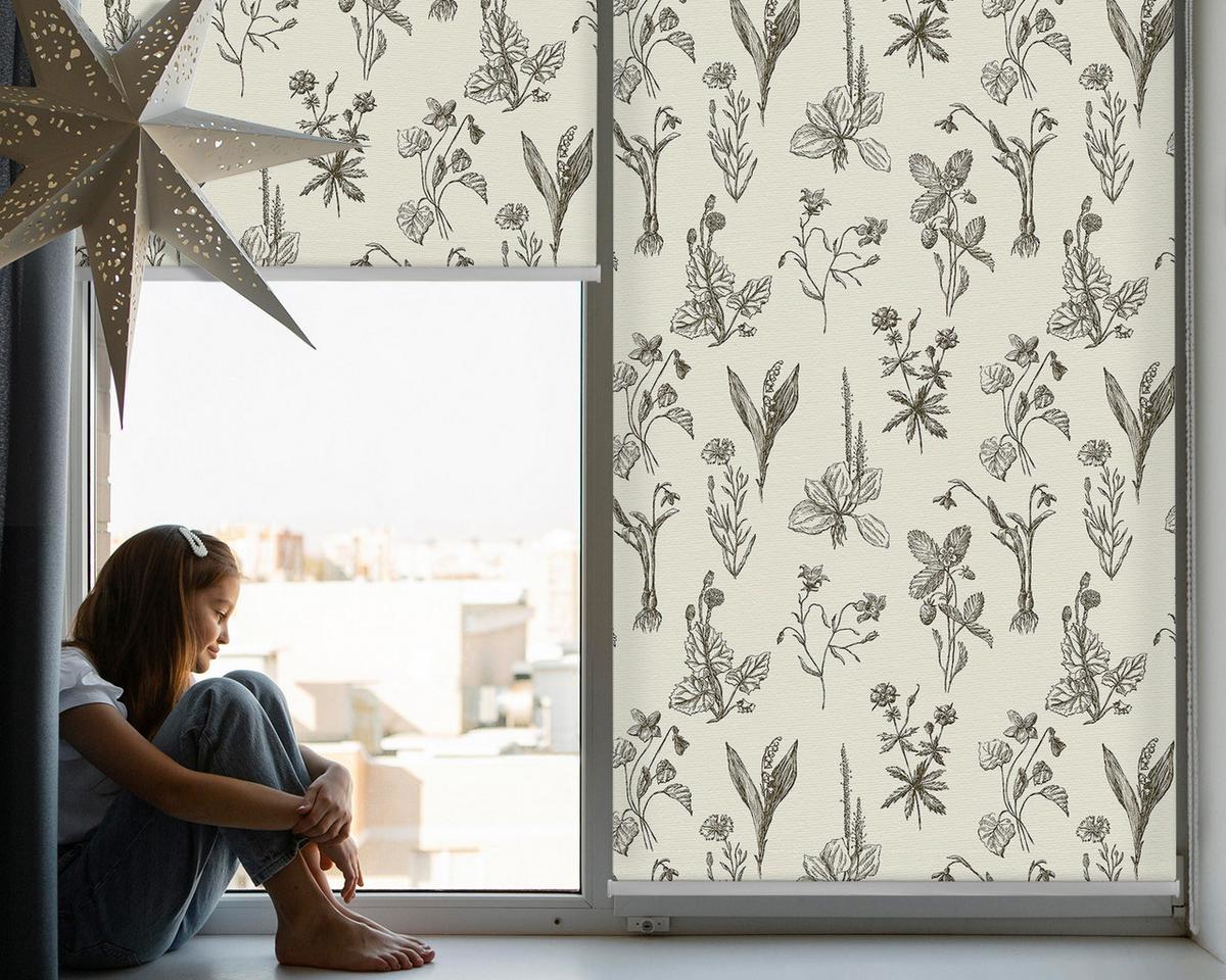 INNENROLLO - Fensterrollo - Rollo - 150x140 cm - Gezeichnete Blumen - Schwarz, Kunststoff (150/140/0.5cm) - TULUP