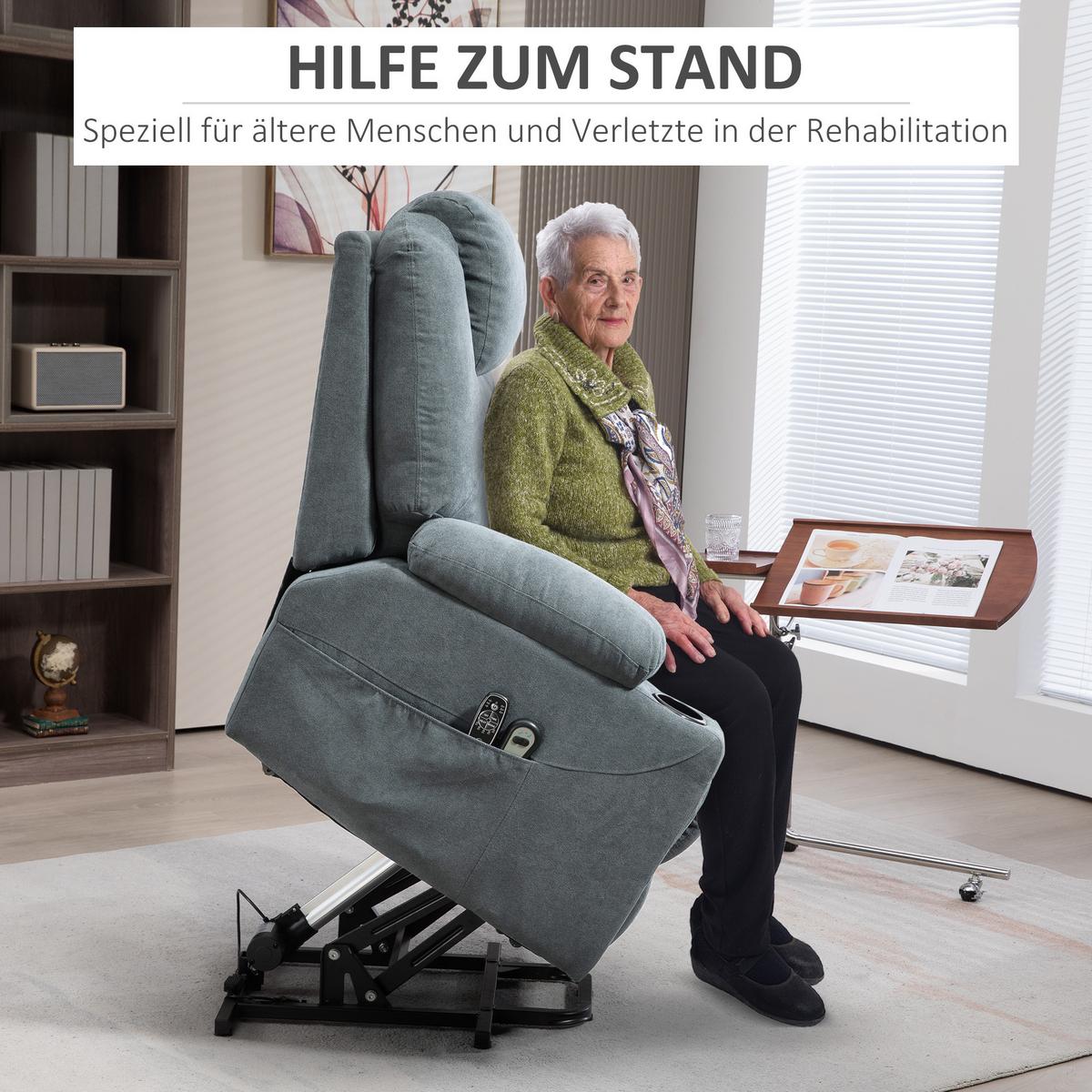 FERNSEHSESSEL mit Aufstehhilfe, Dunkelgrau - Dunkelgrau/Schwarz, Textil/Metall (90/107/101cm) - HOMCOM
