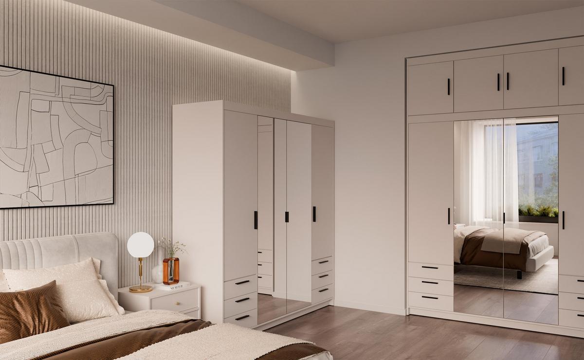 KLEIDERSCHRANK Storicos Beige 176,3/190,5/53 cm - 4T6S Modern mit Schubladen und Spiegel - Beige, Holzwerkstoff/Kunststoff (176.3/190.6/53cm) - AX Living
