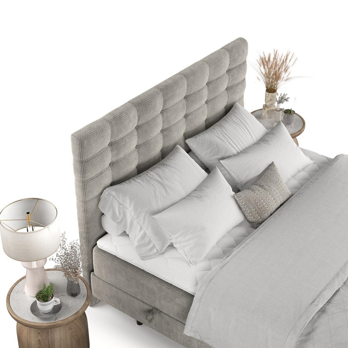 BOXBETT Niro 120/200 cm Hellbeige im Bonita Stoff - Beige/Schwarz, Holz/Holzwerkstoff (120/200cm) - AltaBeds