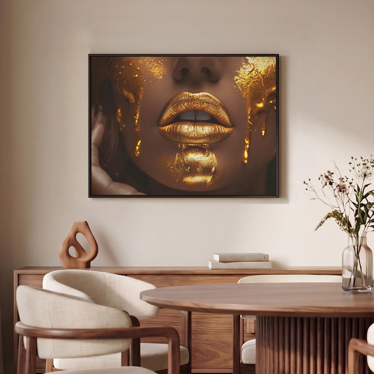 LEINWAND Bilder mit Rahmen - Frau - Gold - Luxus - Porträt - 80x60 - Goldfarben, Textil (80/60cm) - MuchoWow