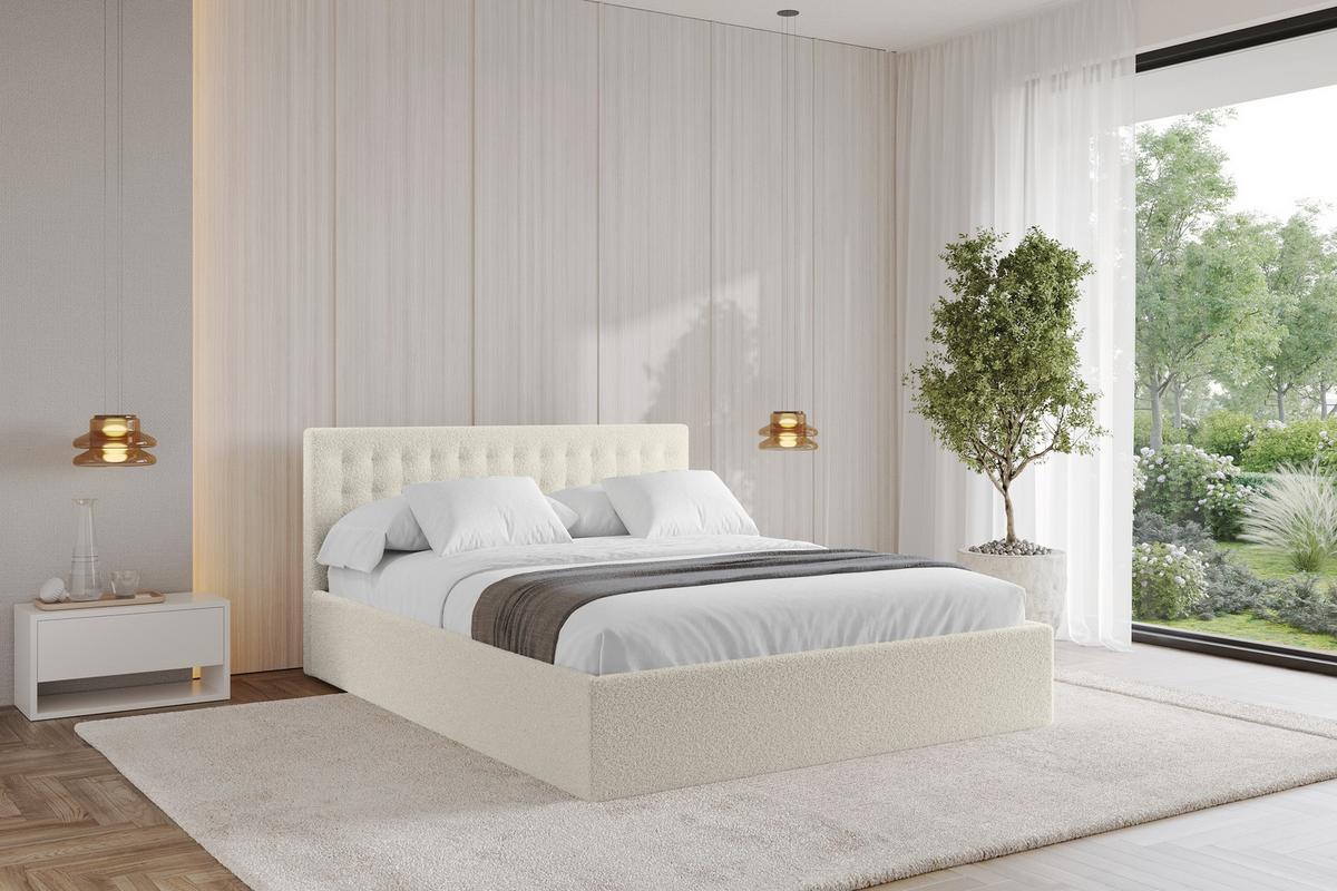 POLSTERBETT mit Bettkasten und Lattenrost, Bett mit Matratze H3/H4 - PARI 160x200 Beige - Sandfarben, Holzwerkstoff/Textil (160/200cm) - ALTDECOR