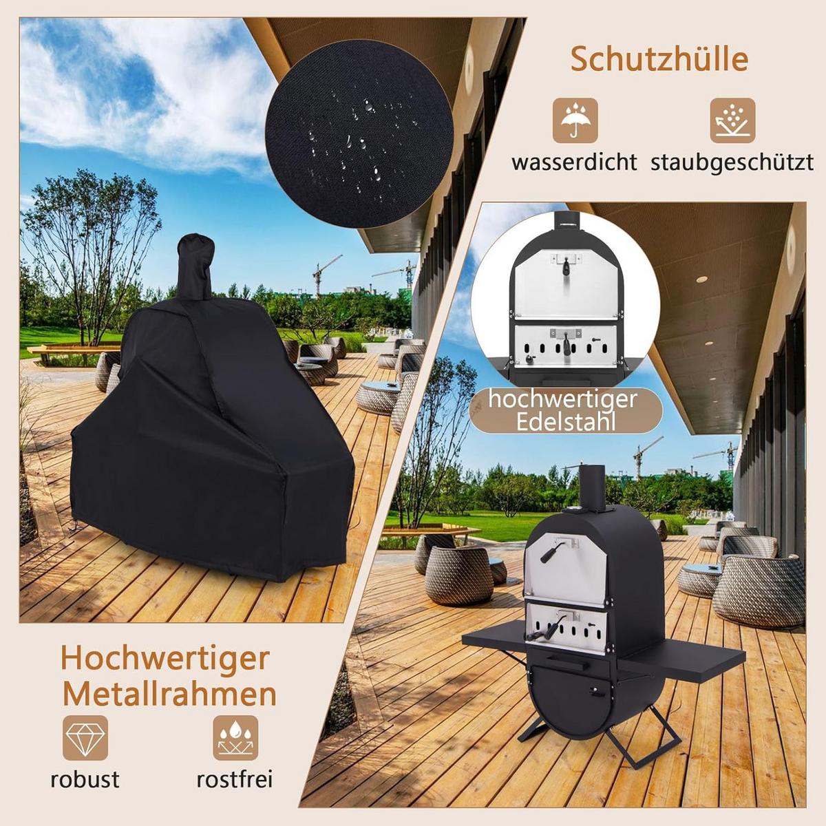 PIZZAOFEN Schwarz - Schwarz, Metall (98/98/31cm) - COSTWAY