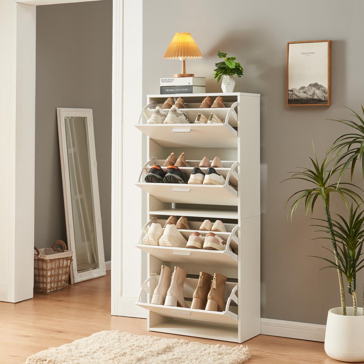 SCHUHSCHRANK Sykkylven - Weiß, Holzwerkstoff (60/134/24cm) - [en.casa]
