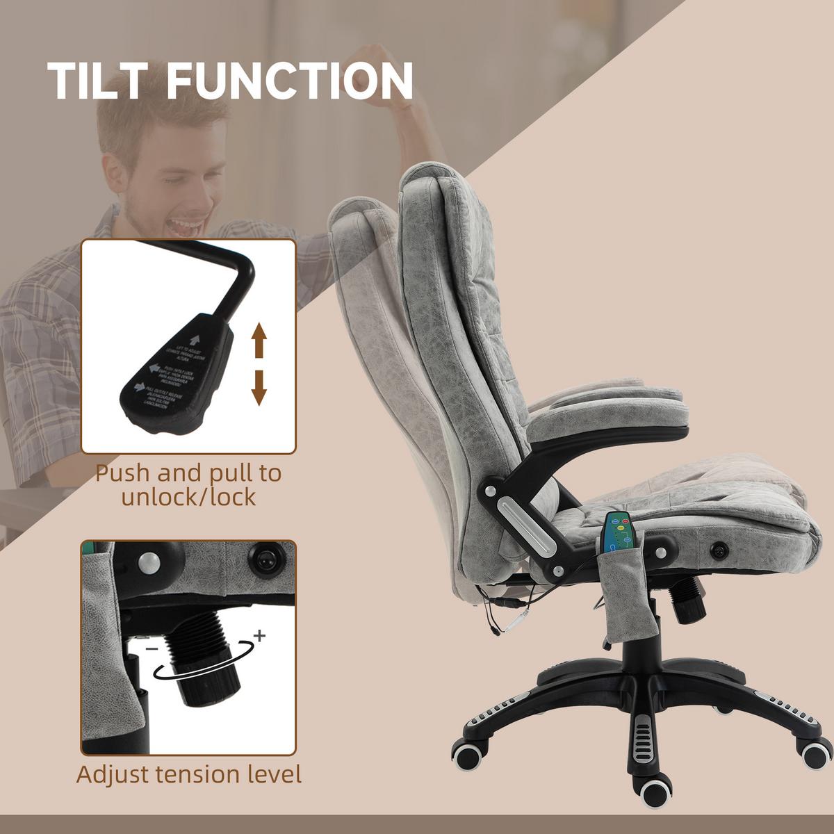 MASSAGE-BÜROSTUHL mit Wippfunktion, Schreibtischstuhl mit Heizfunktion, Grau - Schwarz/Grau, Kunststoff/Textil (74/116/67cm) - Vinsetto