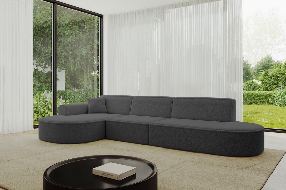 ECKSOFA Ottomane Links MARI-L2 - 328x171x79 cm Grau Bouclé - Schwarz/Grau, Holzwerkstoff/Kunststoff (165/321cm) - ALTDECOR
