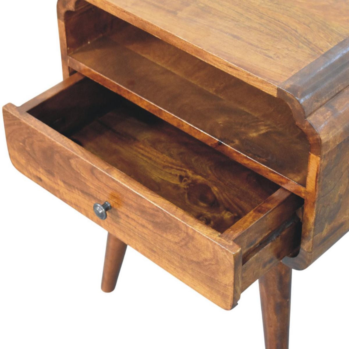 NACHTKASTEN Newton Kastanie, 1 Schublade und Offenes Regal, Dunkelbraun - Dunkelbraun/Messingfarben, Holz/Metall (45/55/35cm) - Artisan Furniture