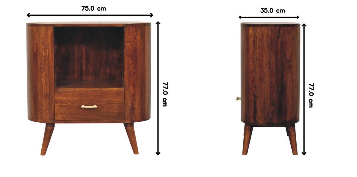 SCHRANK T-Stange Cortez Kastanie, 1 Schublade und Offenes Fach, Dunkelbraun - Dunkelbraun/Messingfarben, Holz/Metall (75/77/35cm) - Artisan Furniture